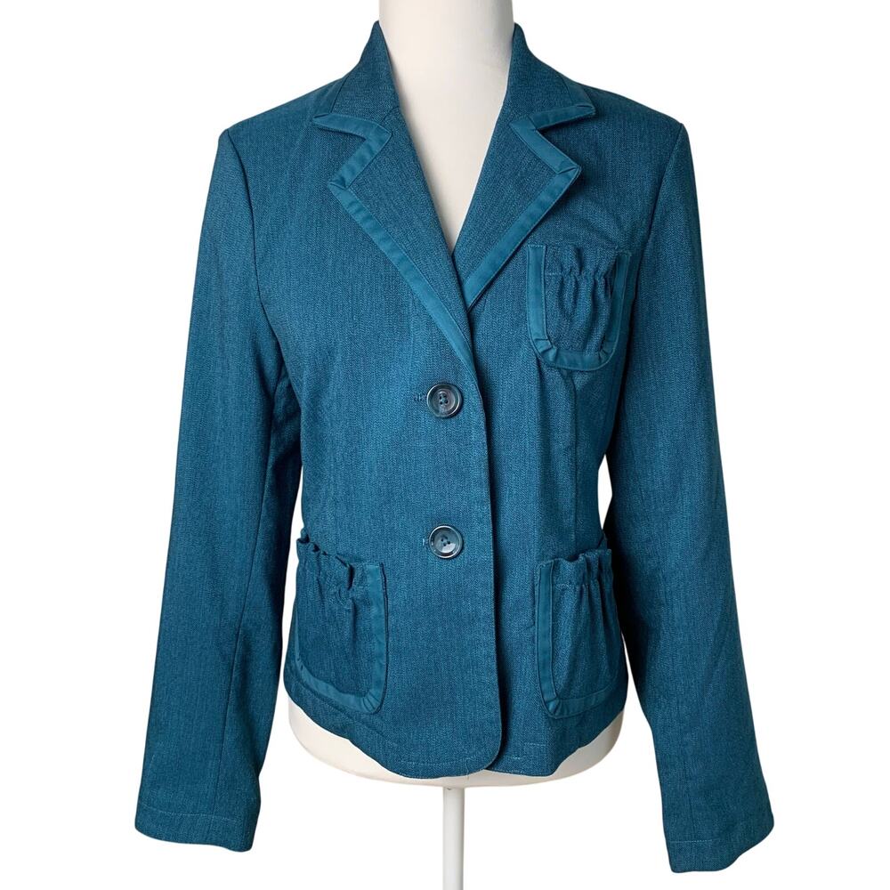 Vintage Hillard & Hanson Size M Women's Blazer Jacket Teal Blue Classic Workwear